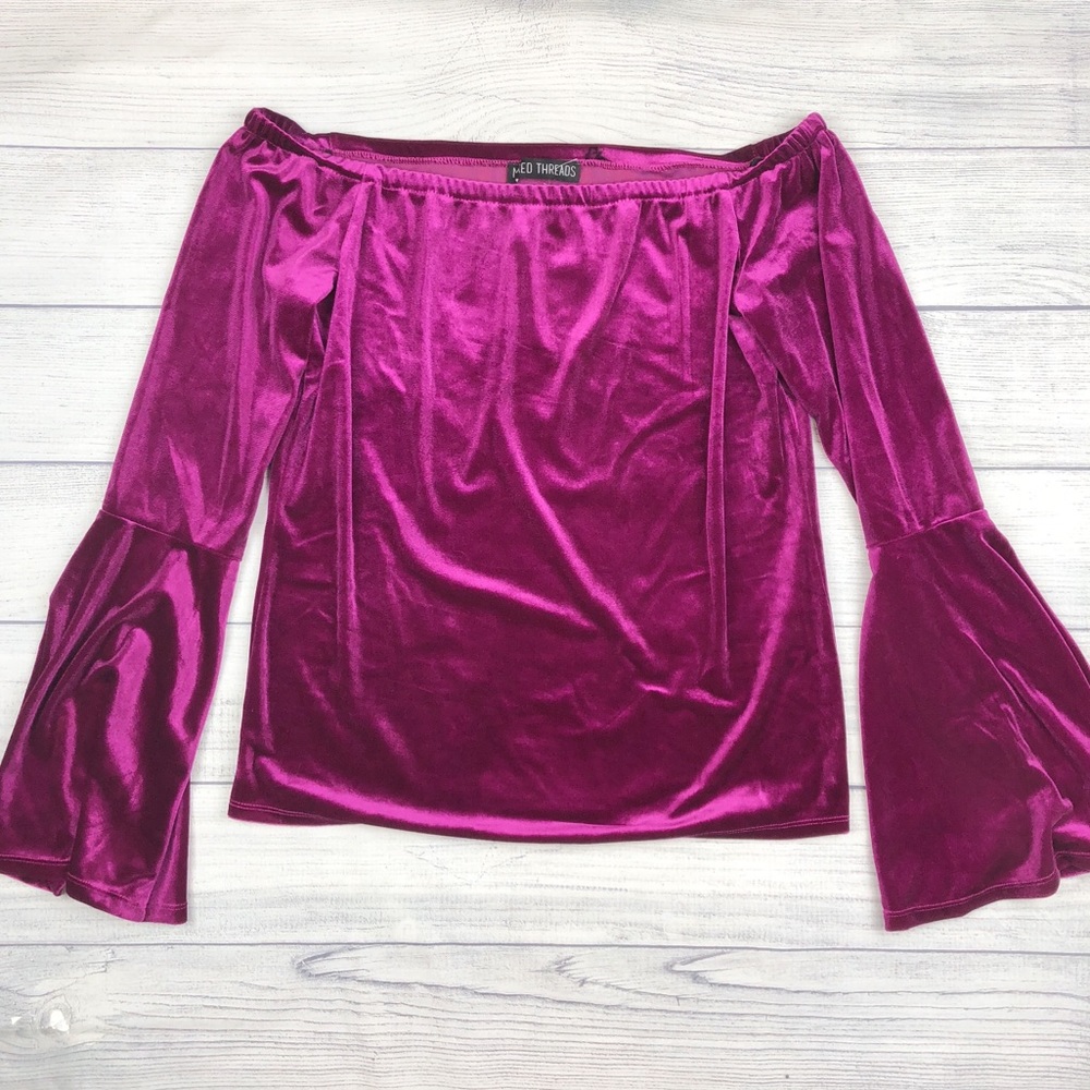 Mixed Threads Purple Velvet Off The Shoulder Top